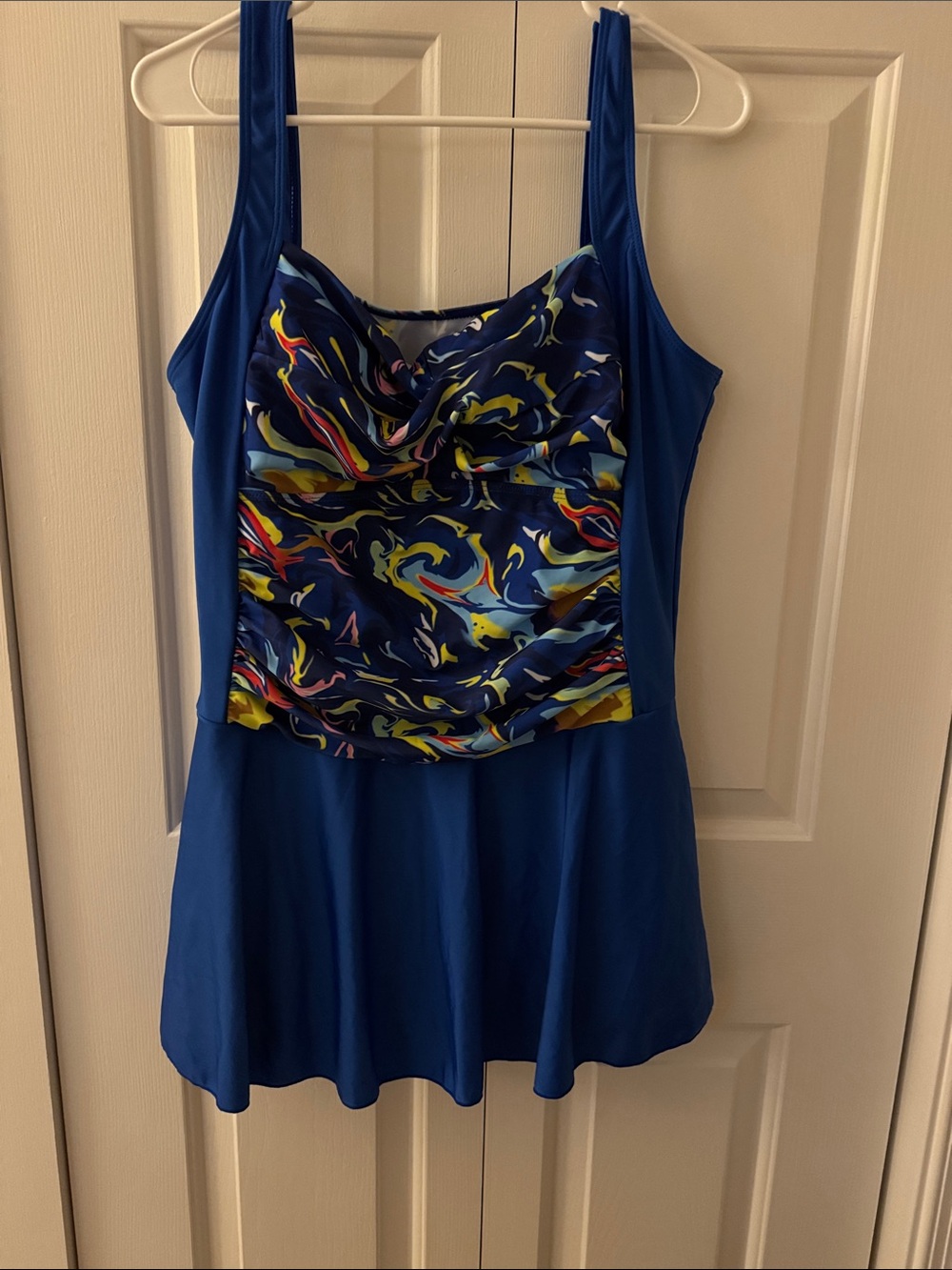 Blue Printed Swim Dress Tankini Top